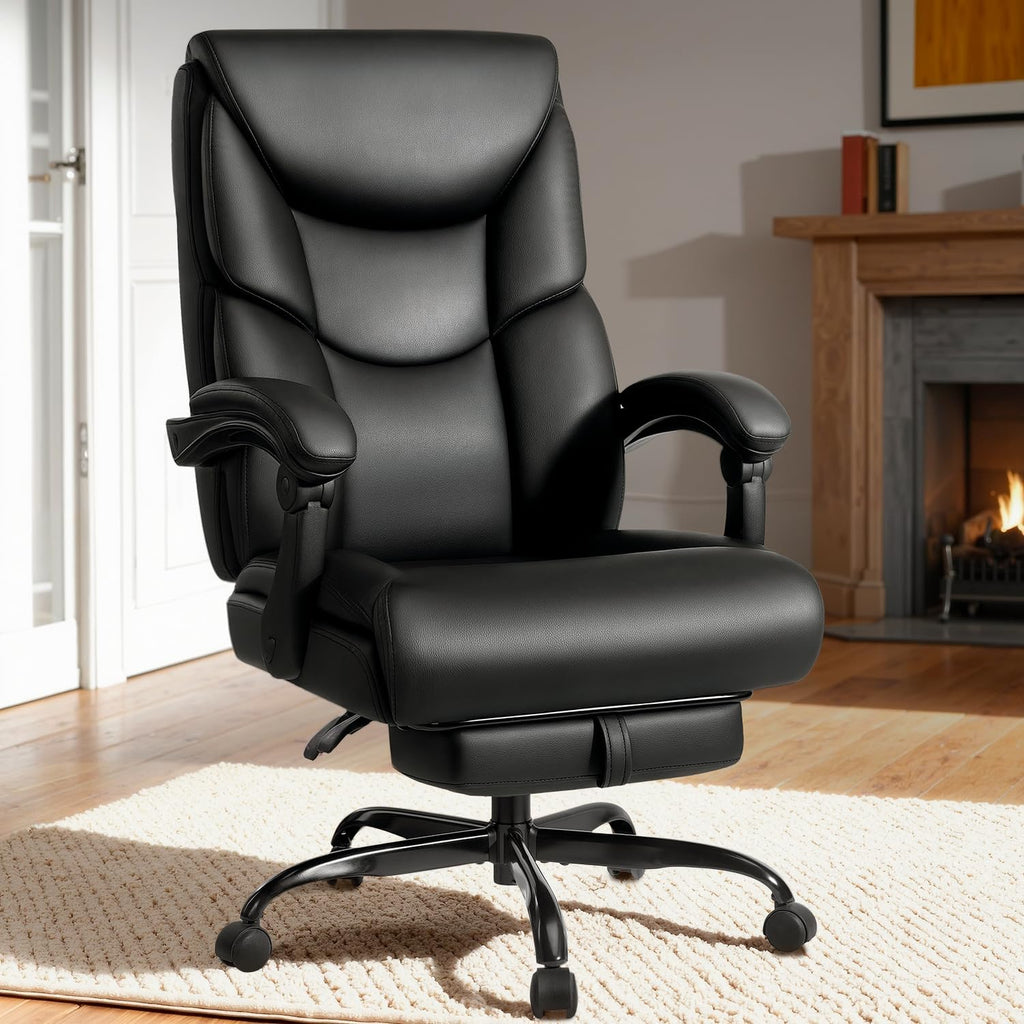 WAILOR 400lbs Office Chair with Foot Rest, Reclining Big and Tall Office Chair with Lumbar Support Spring Cushion, High Back PU Leather Computer Chair,Comfy Desk Chair for Home Office