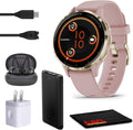 Garmin Venu 3S Advanced Fitness and Health Tracker Smart Watch Soft Gold Stainless Steel Bezel with Dust Rose Case and 41MM Silicone Band 1.2 Inch AMOLED Touch Screen Display Bundle