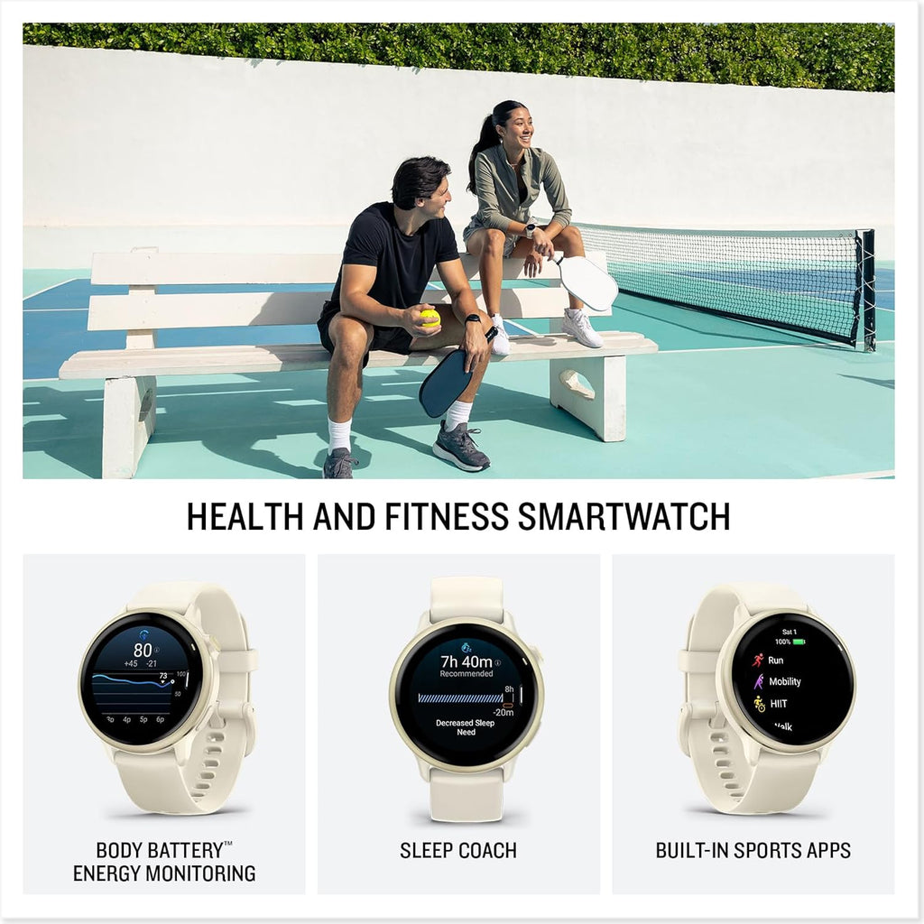 Garmin Vivoactive 6 GPS Smartwatch Lunar Gold with Bone Silicone Band, Fitness Smart-Watch with AMOLED Display, 11-Day Battery, Advanced Activity Tracking Watch Bundle for Men &Women