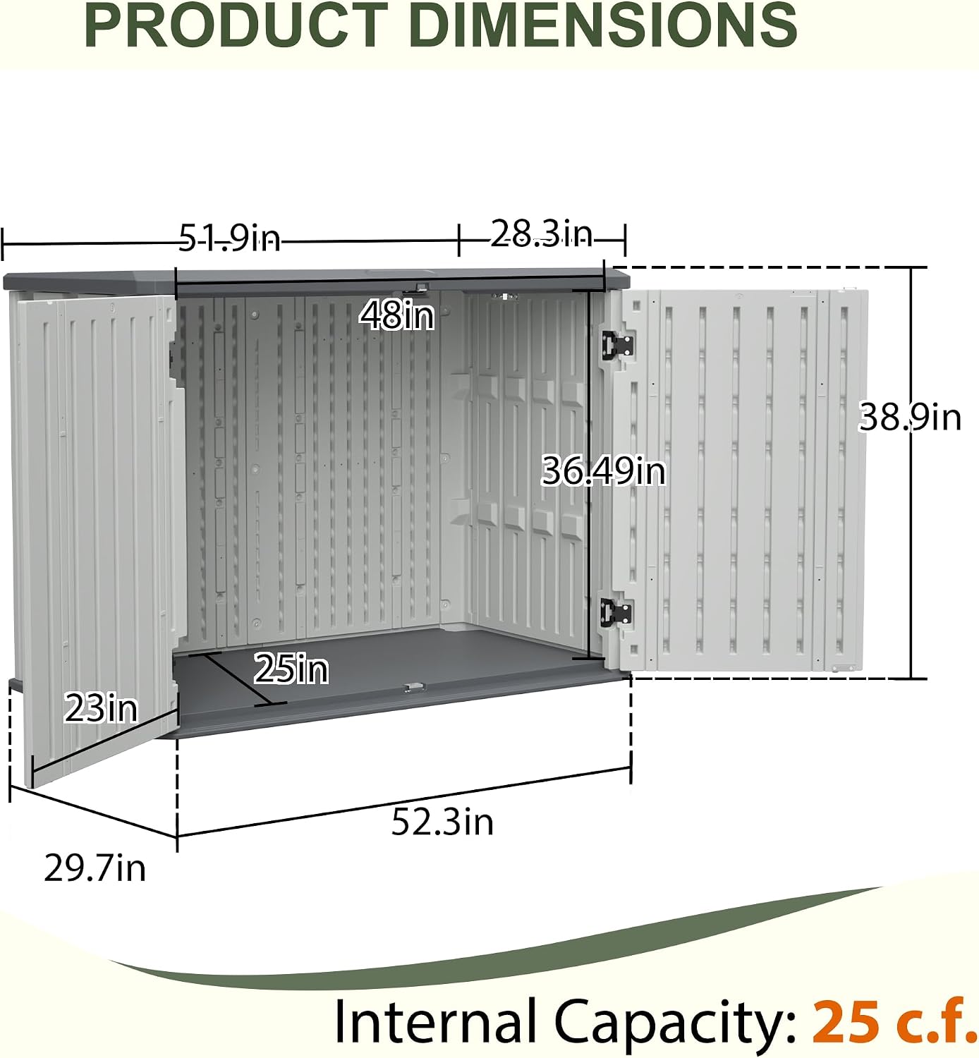 YOPTO Outdoor Storage Shed Horizontal Plastic Shed W/Lockable Cabinet,Weather Resistance Foldable House W/Sloped Roof & Dual-Locking Mechanism,28 Cu.ft Garden Tool House for Backyards,Patio,White