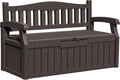 Greesum 80 Gallon Outdoor Storage Bench, Resin Patio Furniture with Armrest,Waterproof and UV-Resistant, Perfect to Garden, Poolside and Lawn, Dark Brown