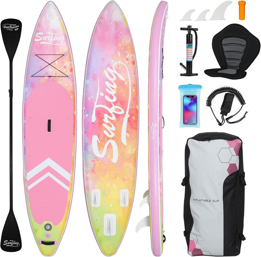 YUSING 11' Inflatable Stand Up Paddle Board with Kayak Seat, Non-Slip Deck SUP Paddle Board with Premium Kayak and SUP Accessories & Backpack, Portable Standing Boat for Youth & Adult