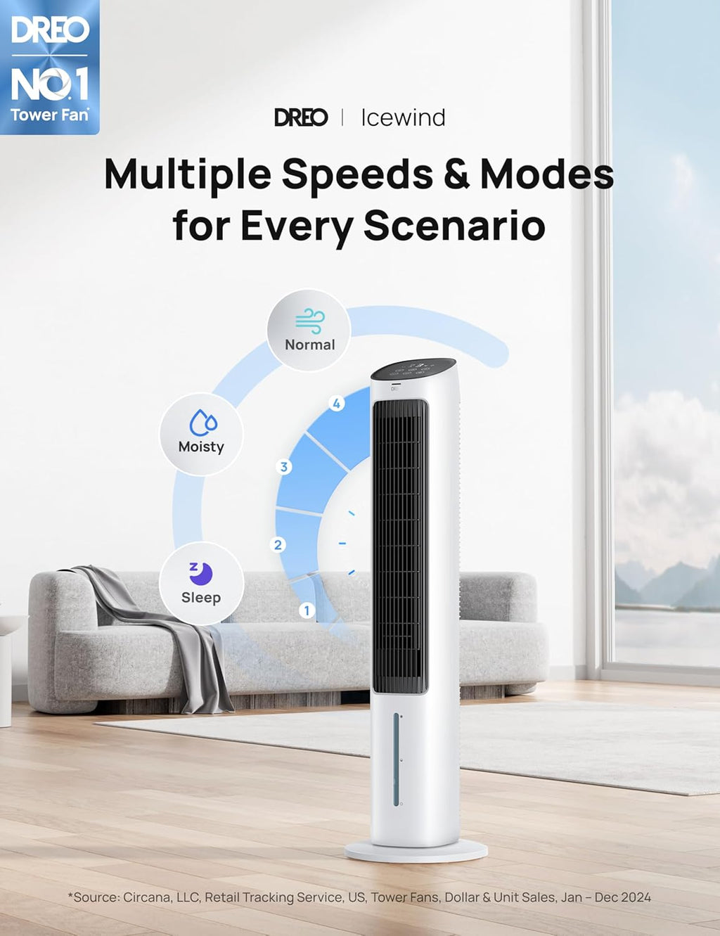 DREO Evaporative Air Cooler, 40' Cooling Fans that Blow Cold Air, 80° Oscillating, Removable Water Tank, Ice Packs, Remote Control, 4 Speeds, 7H Timer, Swamp Cooler for Bedroom, White