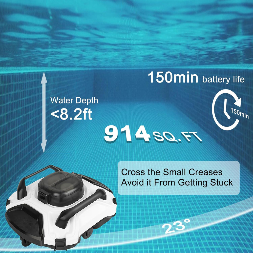 (2026 Upgrade) TCEUMIK Cordless Robotic Pool Cleaner 150 Mins Runtime, Automatic Pool Robot Vacuum with Dual Motors Climbs Slopes Under 23° Above Ground Pool & In-Ground Flat Pools Up to 914 Sq.Ft