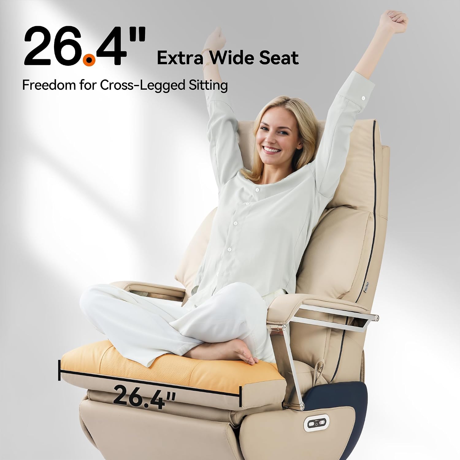 OKUP M80A Dual Motor Electric Executive Office Chair with Footrest, Comfortable Reclining Office Chair Wide Seat, Big and Tall Ergonomic Leather Home Office Desk Chair (Beige,No Massage)