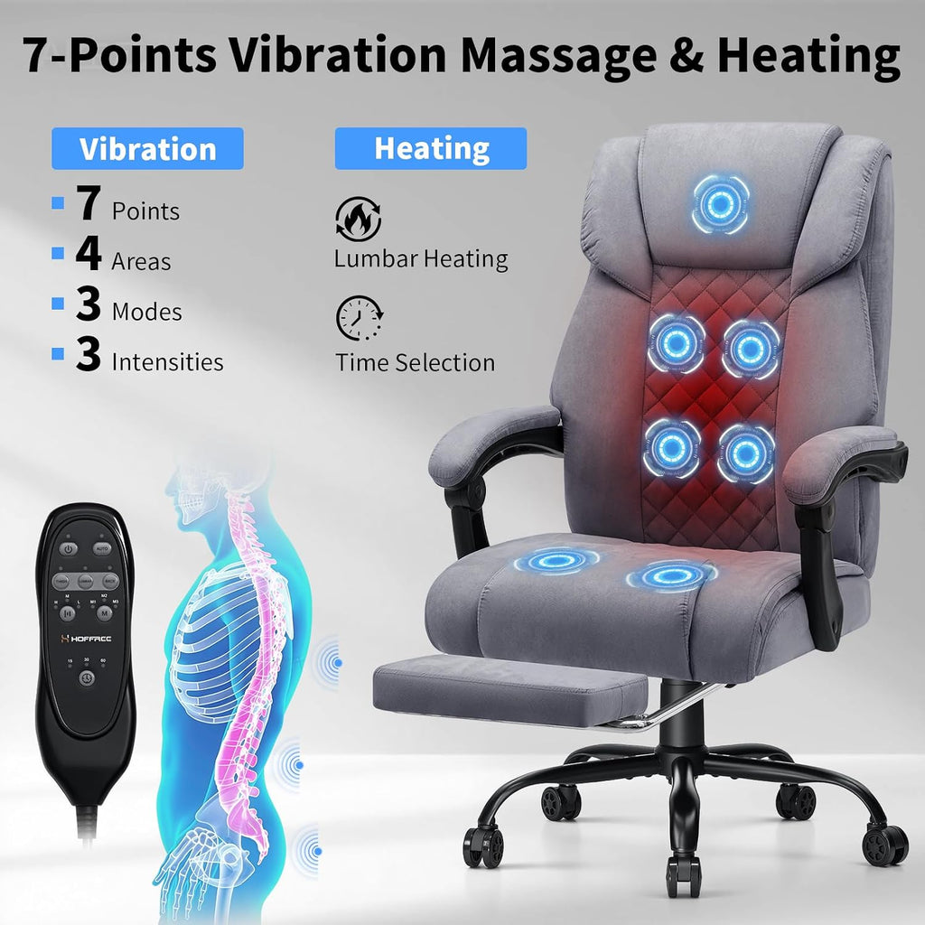 HOFFREE Heated Office Chair Massage Office Chair with Heat 400lbs Executive Reclining Home Desk Chair with Footrest,Linkage Armrests for Heavy People(Grey)