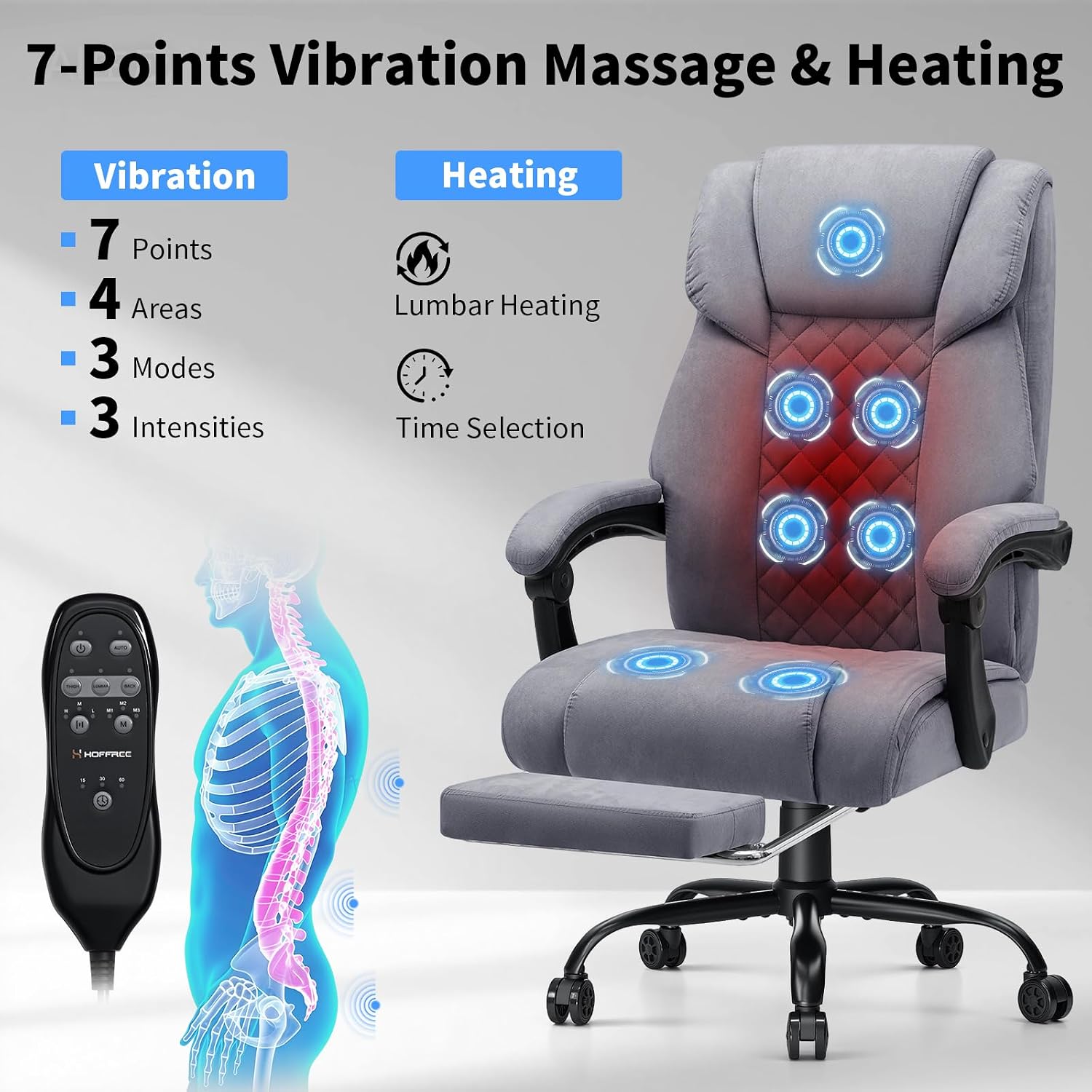 HOFFREE Heated Office Chair Massage Office Chair with Heat 400lbs Executive Reclining Home Desk Chair with Footrest,Linkage Armrests for Heavy People(Grey)