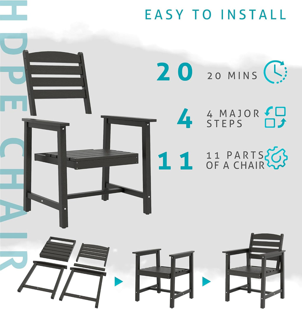 Anbuy Patio HDPE Dining Table Sets, Patio Dining Chairs Set of 2 - HDPE Outdoor Dining Chair for Various Scenes in Outdoor, Dining Room, Garden (Black)