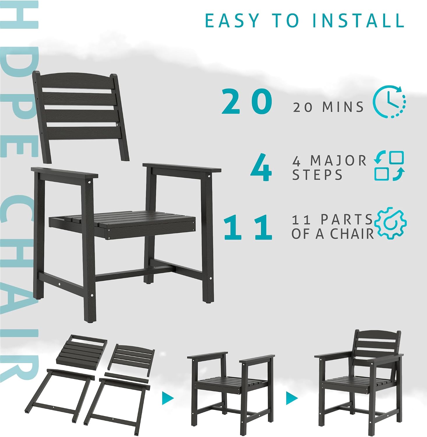 Anbuy Patio HDPE Dining Table Sets, Patio Dining Chairs Set of 2 - HDPE Outdoor Dining Chair for Various Scenes in Outdoor, Dining Room, Garden (Black)