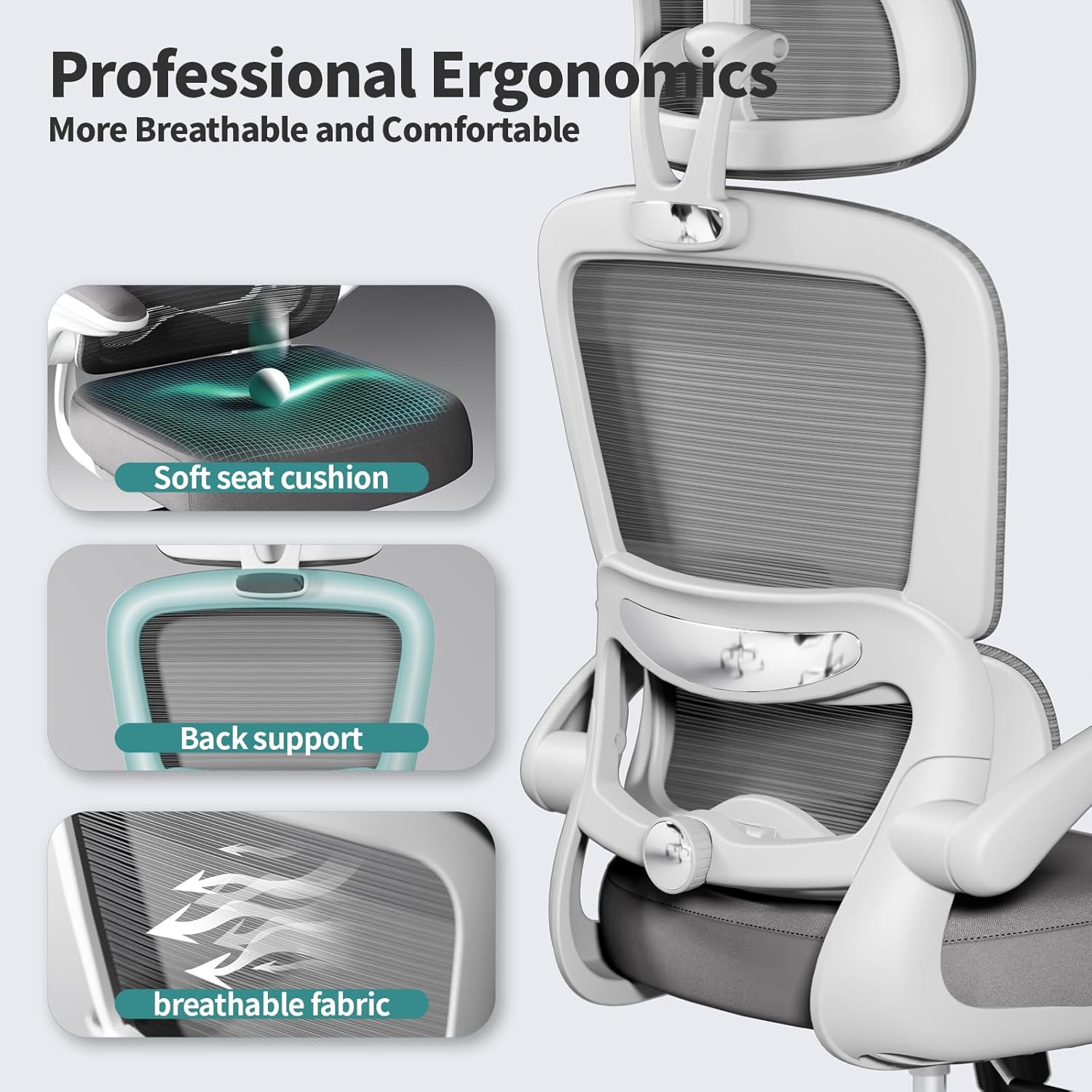 TRALT Office Chair Ergonomic Desk Chair, 330 LBS Home Mesh Office Desk Chairs with Wheels, Comfortable Gaming Chairs (White)
