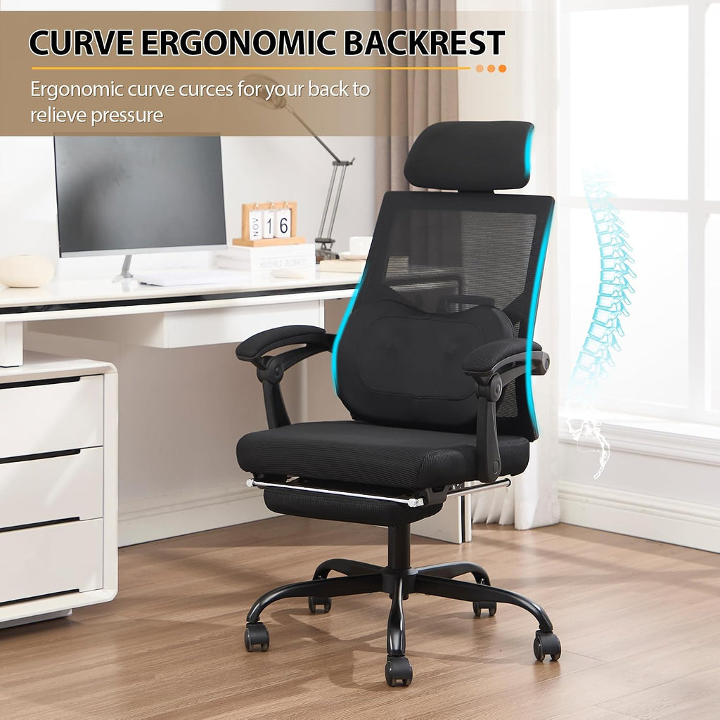 Qulomvs Ergonomic Office Chair with Massage&Heated Lumbar Support, Kneading Massage Office Chair with Foot Rest, Reclining Home Office Desk Chair Adjustable Mesh Computer Desk Chair with Wheels