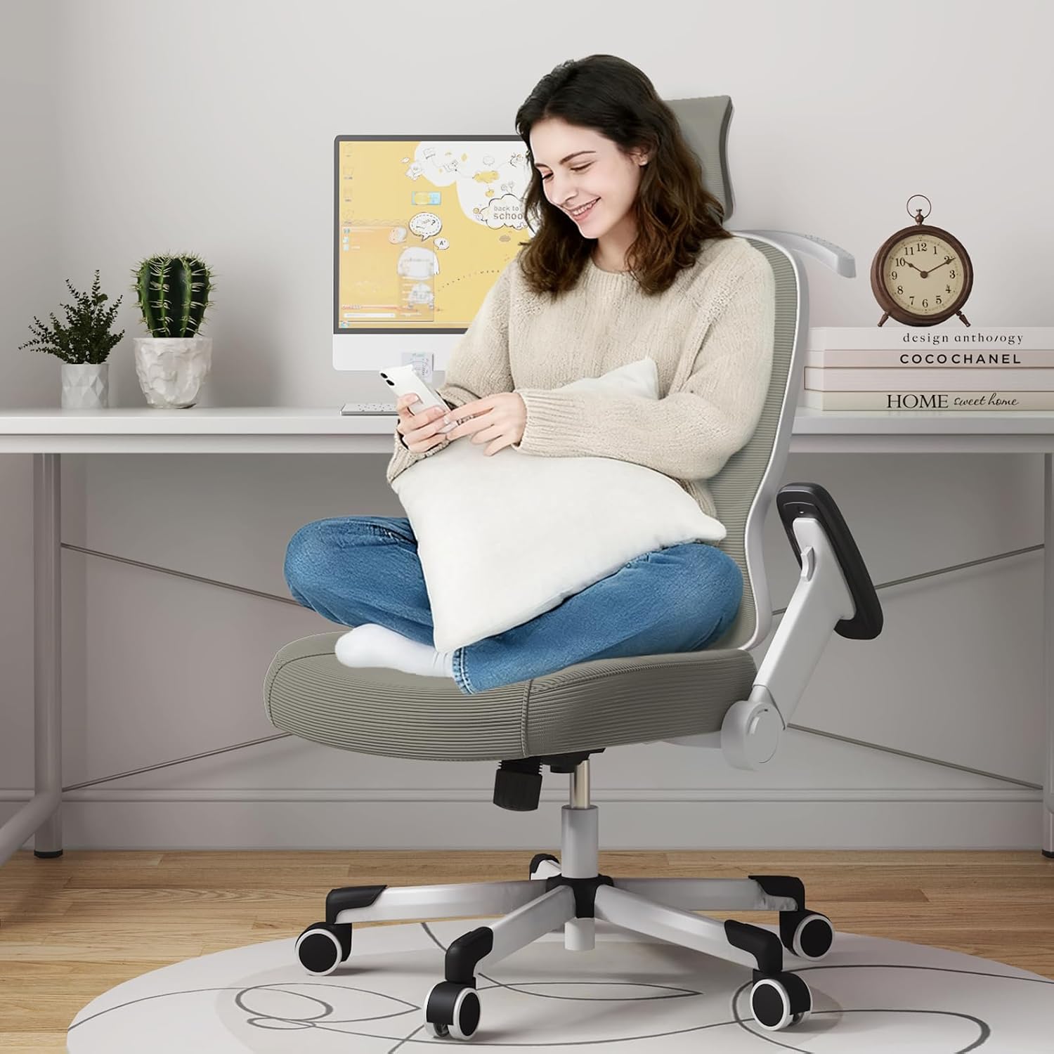 Ergonomic Office Chair Reclining Gaming Chair Adjustable Lumbar Support 4D Armrest 6D Headrest Breathable Mesh Swivel Computer Chairs Home Studio Chairs Desk Chair Coat Hanger Tilt Lock (Grey)
