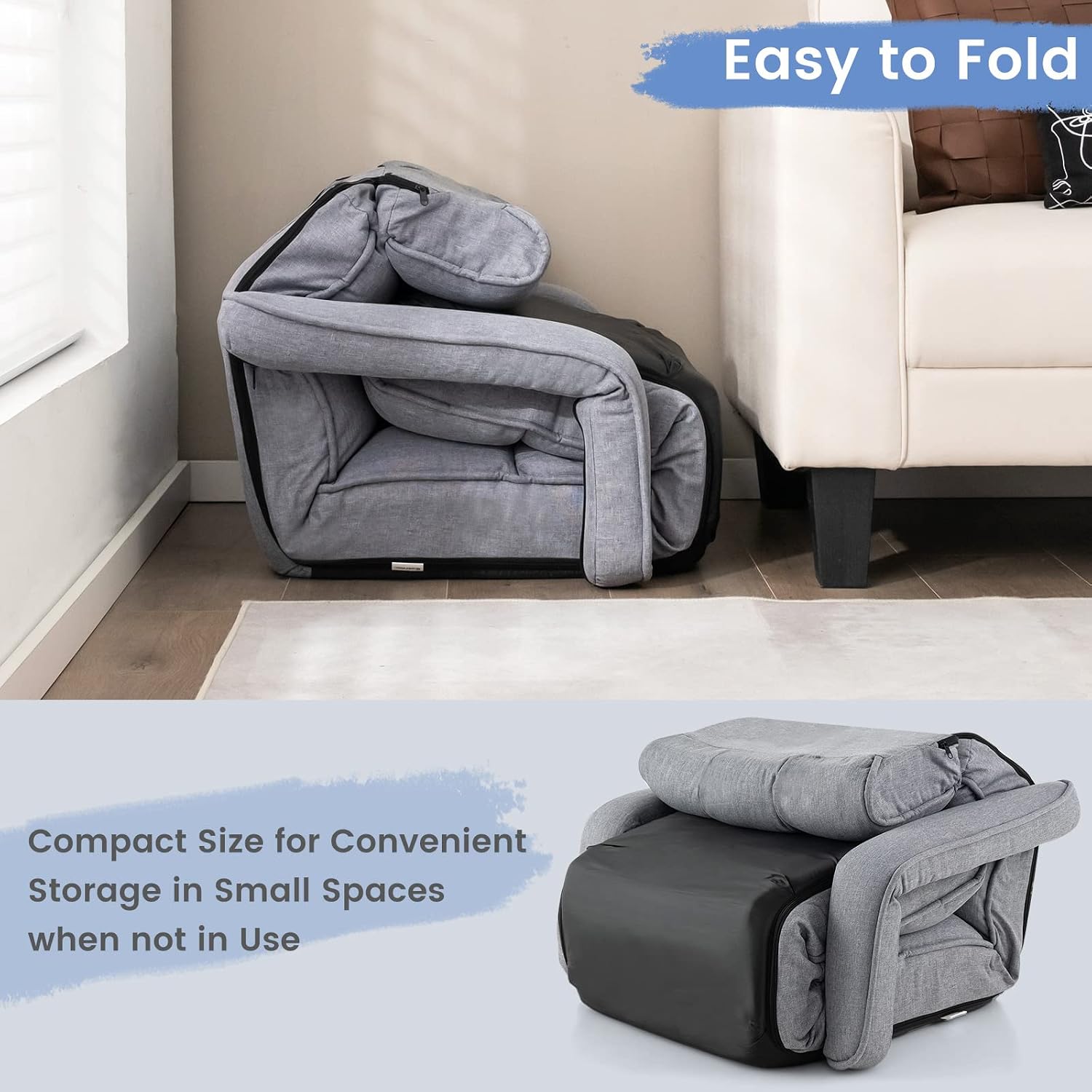 Giantex Foldable Lazy Sofa Bed, 6-Position Adjustable Floor Chair Chaise Lounge with Armrest and Footrest, Padded Gaming Recliner for Reading Living Room Bedroom Indoor (Gray)