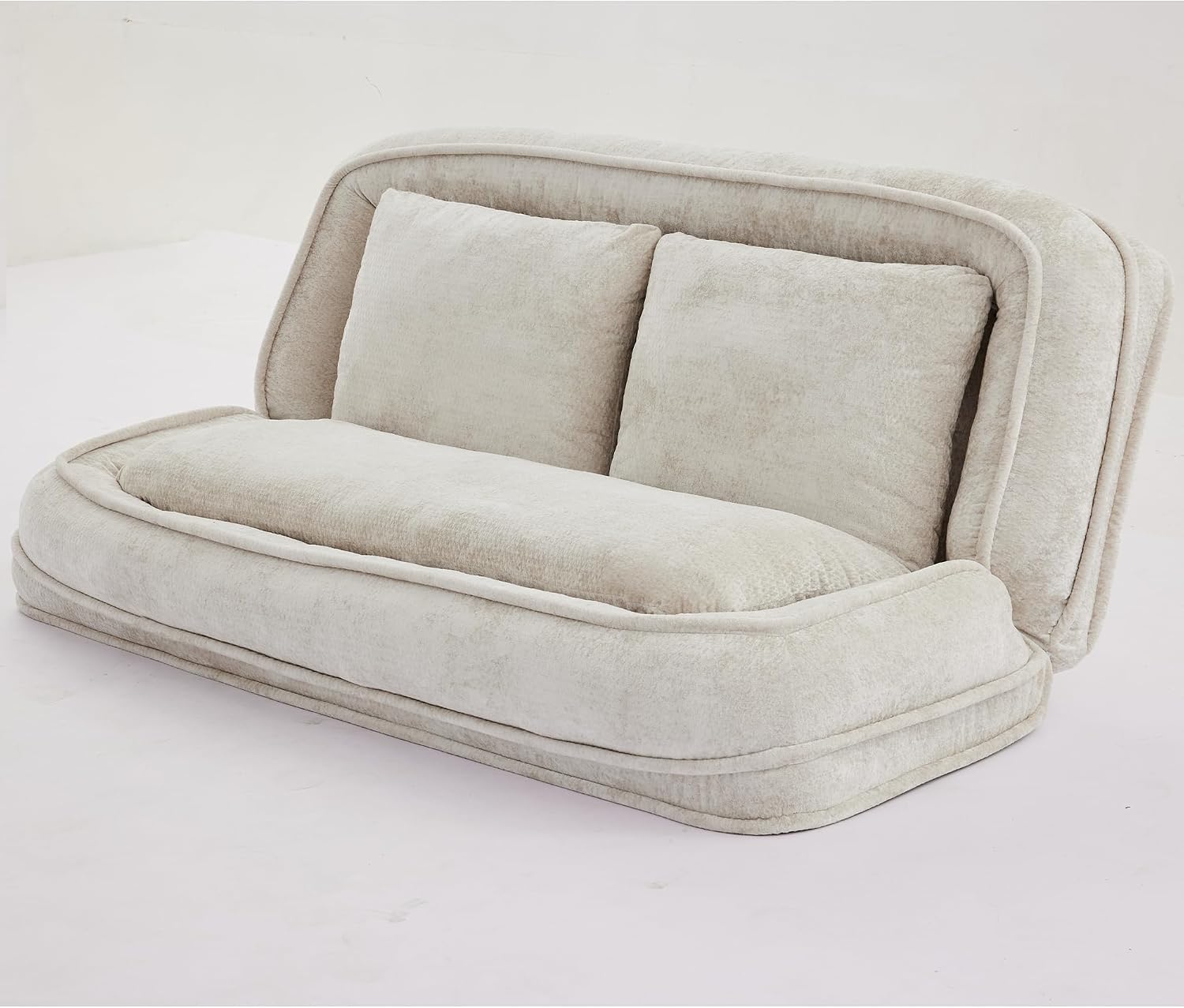 Floor Chair with Back Support, Human Dog Bed, Folding Loveseat with 5 Adjustable Position, 2 Back Cushions, Chenille Meditation Gaming Chair for Lazy Boys, Living Room, Lounge, Bedroom, Beige