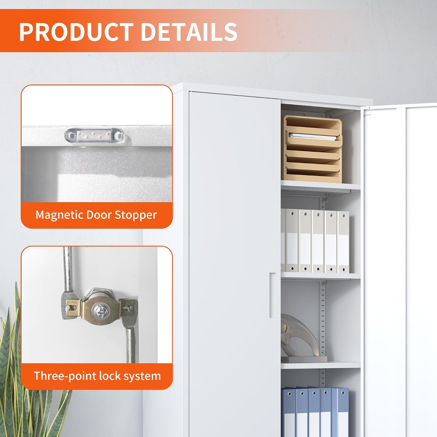Metal Storage Cabinet with Adjustable Shelves, Garage Tool Cabinet with 2 Lockable Doors for Office, Home, Garage, Require Assembly, White