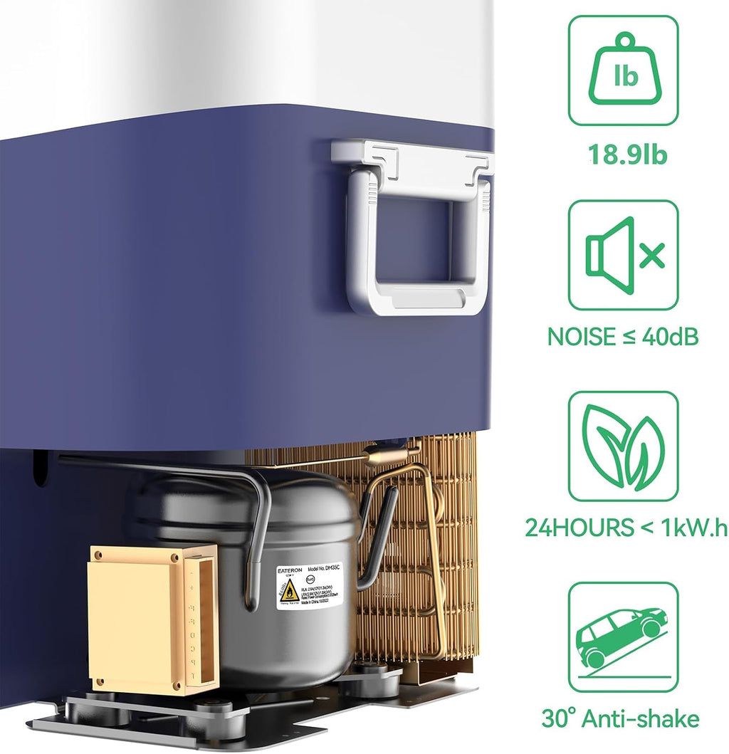 Megiu Car Refrigerator Portable Car Fridge 12V Refrigerator 23 Quart (22 Liter) Freezer Compressor Cooler 12V/24V DC 110～240 V AC for Outdoor Camping Travel Home Use -18℃~+15℃ (Blue)