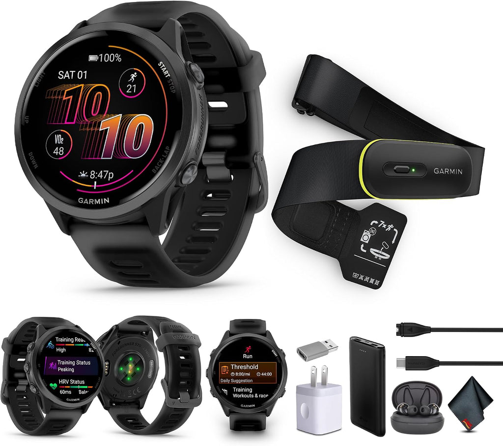 Garmin Forerunner 570 Running Smartwatch, 47MM WiFi, GPS Fitness Smart Watch for Men and Women, Slate Gray Aluminum with Translucent Black/Black Band + Access 600 Fitness Monitor, M-XL + More