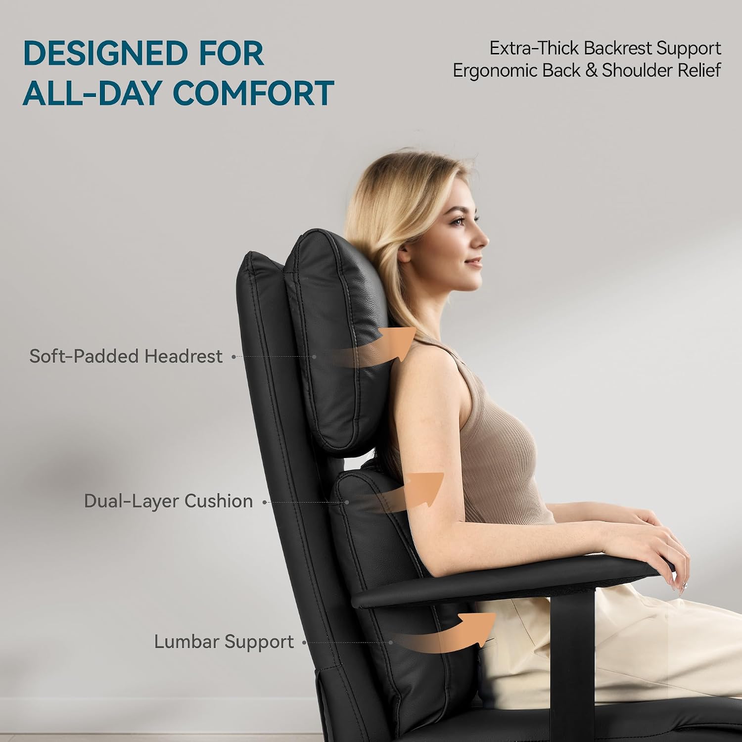 OKUP Reclining Office Chair with Adjustable Headrest and Footrest, 170° Comfortable Leather Zero Gravity Office Chair, Ergonomic Executive Home Office Desk Chair (Black)