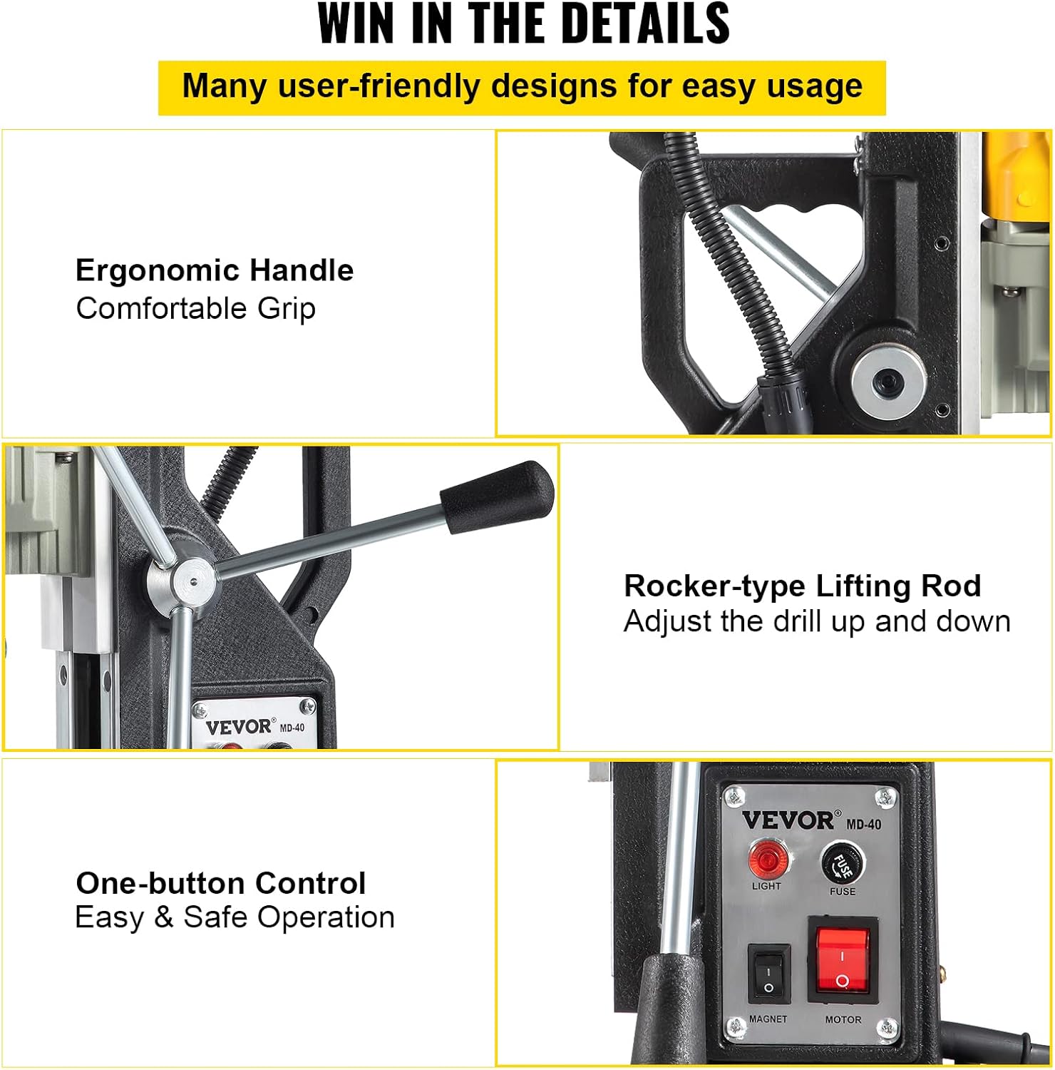 VEVOR Magnetic Drill, 1100W 1.57' Boring Diameter, 2697lbf/12000N Portable Electric Mag Drill Press with 12 Drilling Bits, 580 RPM Max Speed Drilling Machine for any Surface and Home Improvement