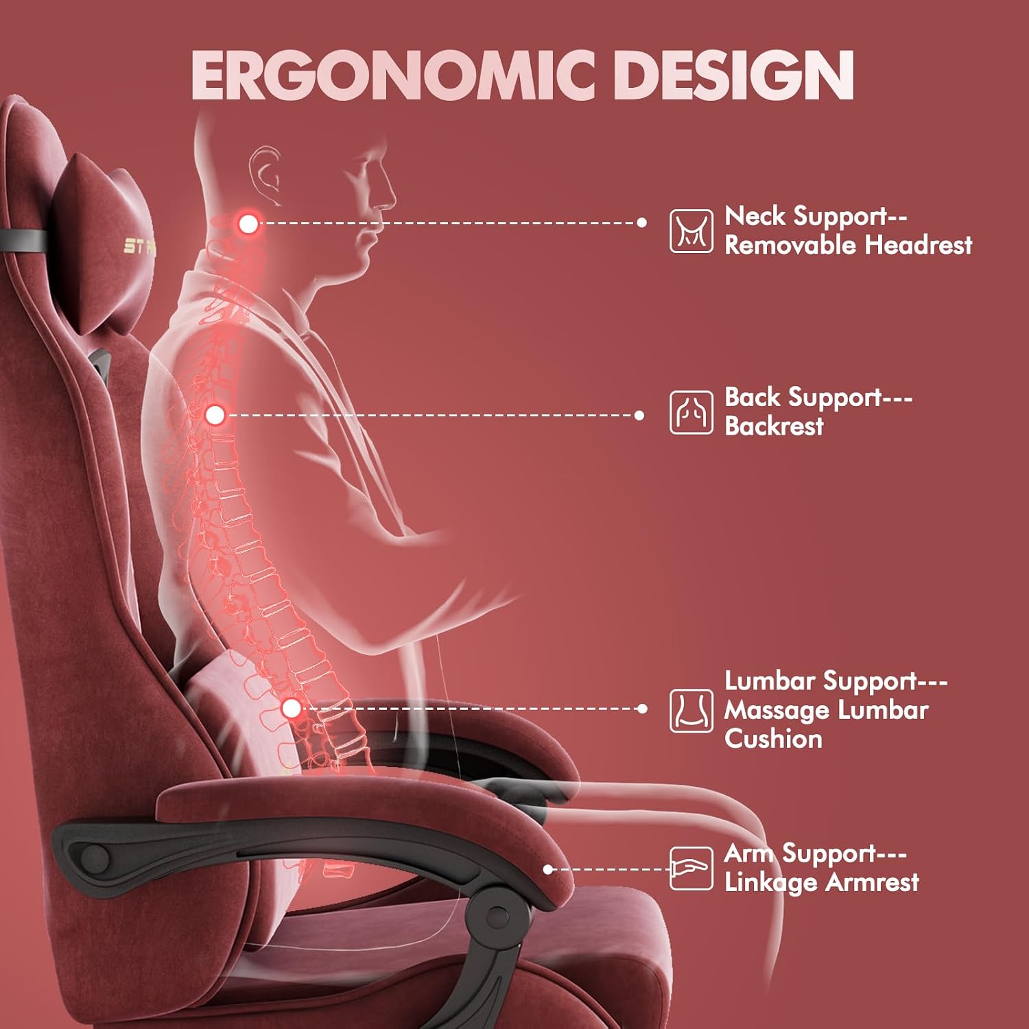 Soontrans Velvet Fabric Gaming Chair for Adult, Ergonomic Comfortable Video Gamer Chair with Footrest, Reclining Office Computer Desk Game Chairs with Massage Lumbar Cushion,Headrest