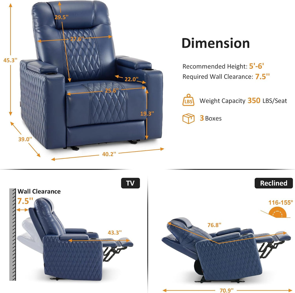 MCombo Oversized Power Recliner Chair with Adjustable Headrest & LED Light for Adults, Zero Gravity Recliner with USB & Type C Ports, Cup Holders for Living Room & Home Theater, Faux Leather HTS401