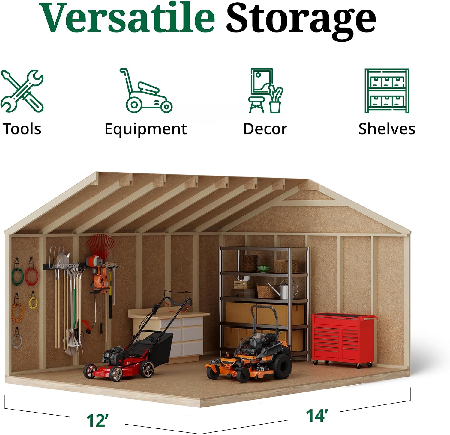 Little Cottage Co. 12x14 Value Workshop Shed with Operable Windows and Floor, Outdoor Wood Storage Do-It-Yourself Precut Kit