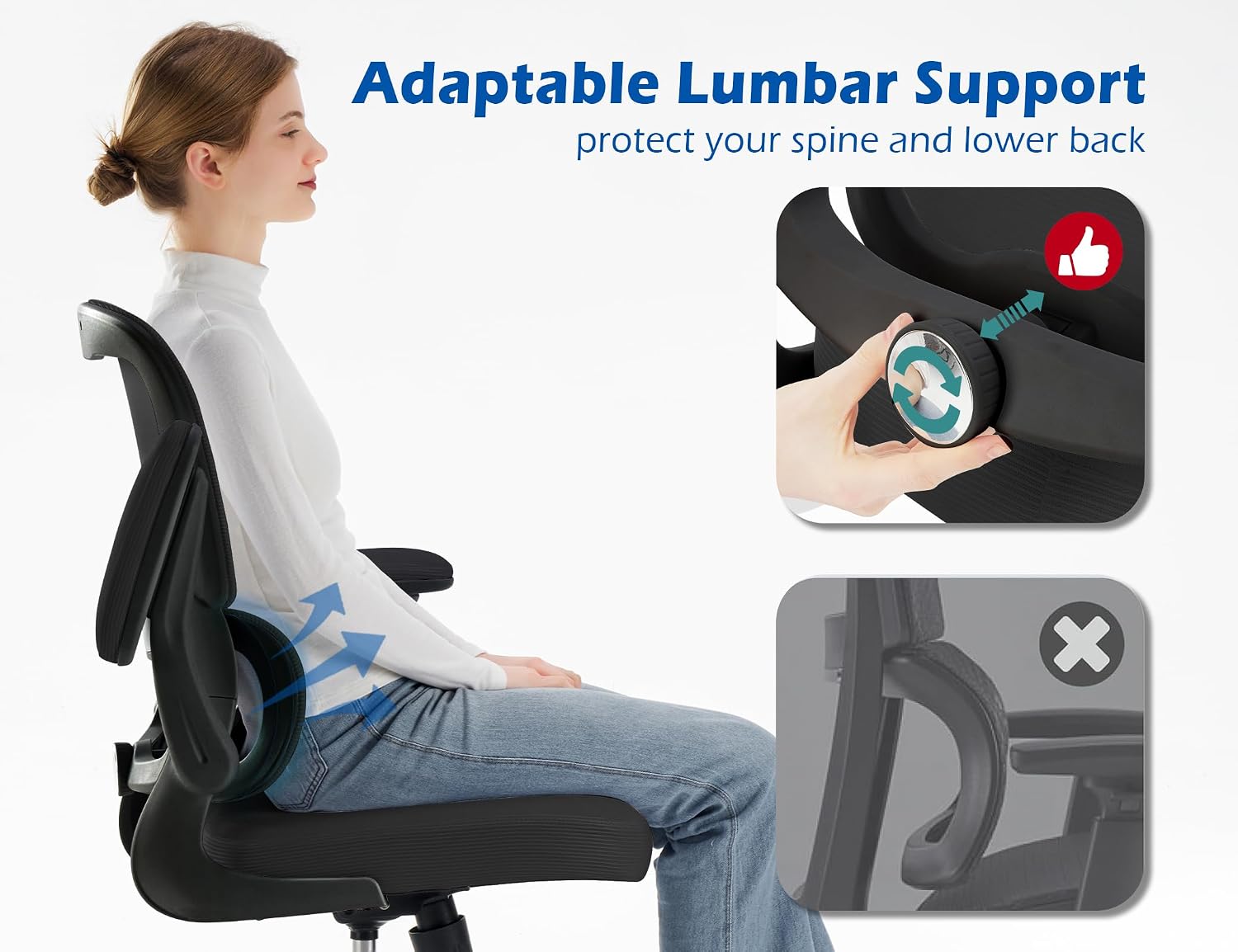 TRALT Ergonomic Office Chair - Desk Chair with Adjustable Lumbar Support Computer Chair - Mesh Comfy Chair with Flip-up Armrests - Gaming Chairs for Adults Home Office (Leather, Black)