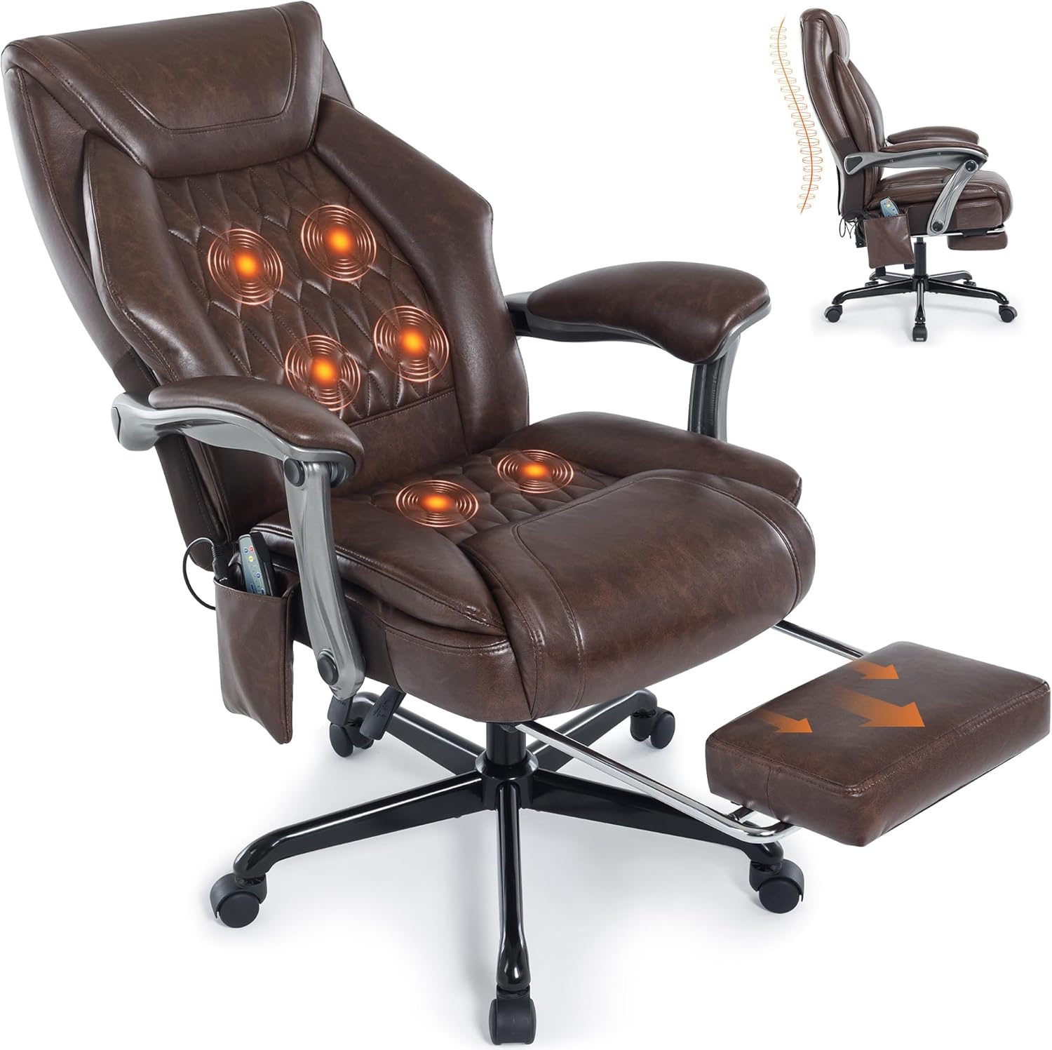 Massage Office Chair with Heat & Footrest, Ergonomic Reclining Executive Desk Chairs with 6-Point Vibration, PU Leather Computer Chair for Home Office or Gaming