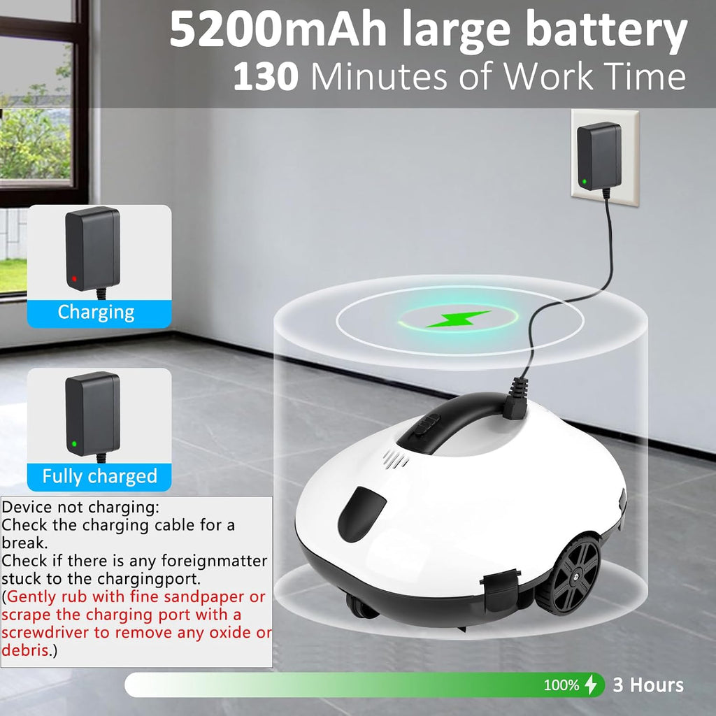 130 Mins Runtime Cordless Robotic Pool Cleaner Portable Lightweight Automatic Vacuum Self-Parking 5200mAH Fast Charging Powerful for Above-Ground Swimming Pool up to 861Sq.ft (White)