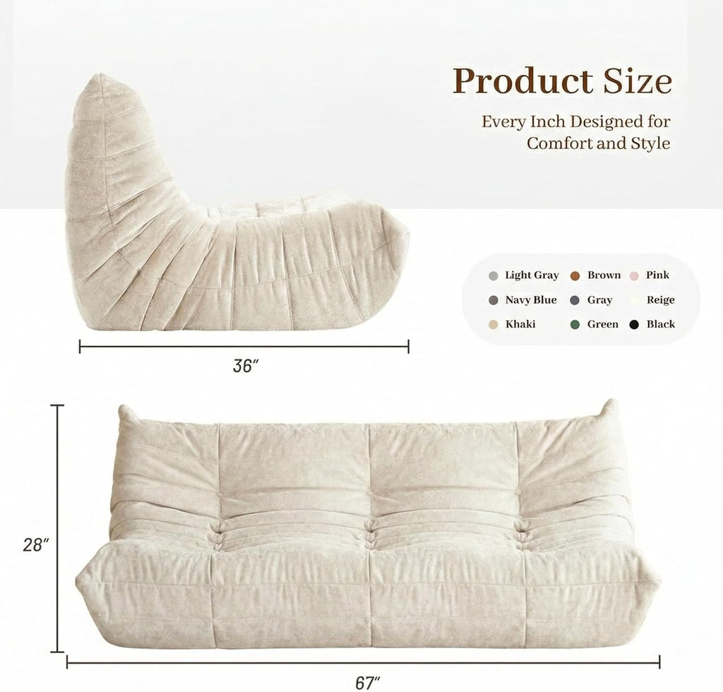 Bean Bag Chair, 3 Seater Fireside Chair, Giant Bean Bag Chairs for Adults, Lazy Large Floor Bean Bag Sofa for Living Room, Bedroom, Dorm, Office(Beige)