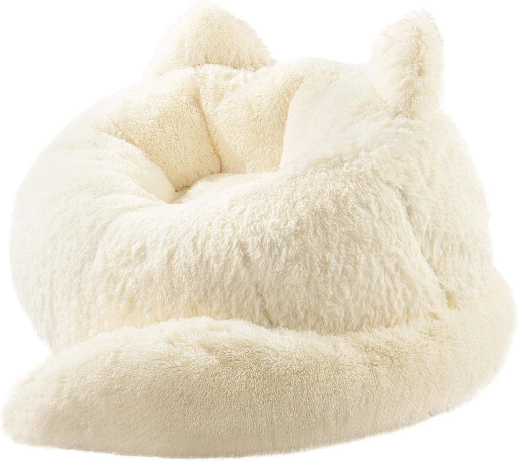Achicsofar Bean Bag Chair for Adults Teens Giant Faux Fur Bean Bag Chairs with Filler Fluffy Plush Cat Shaped Beanbag Couch Comfy Accent Floor Sofa for Gaming, Reading in Living Room, Bedroom, Dorm