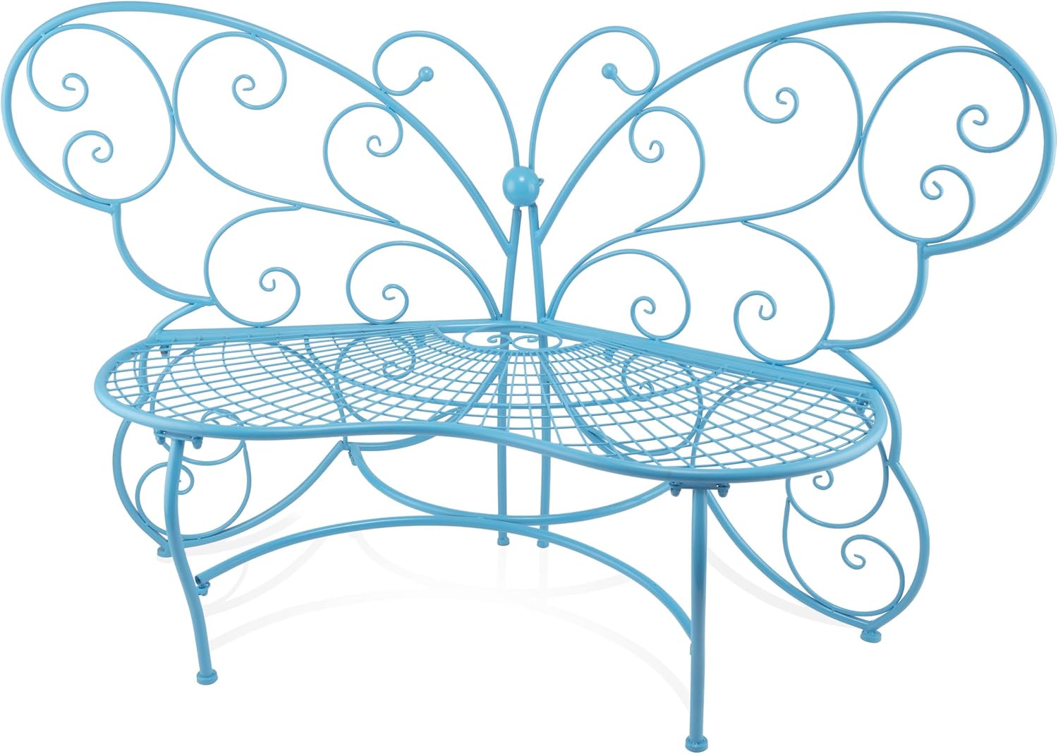 Alpine Corporation BAZ400BL Indoor Outdoor Metal Butterfly Shaped Garden Bench, 62' Long, Blue