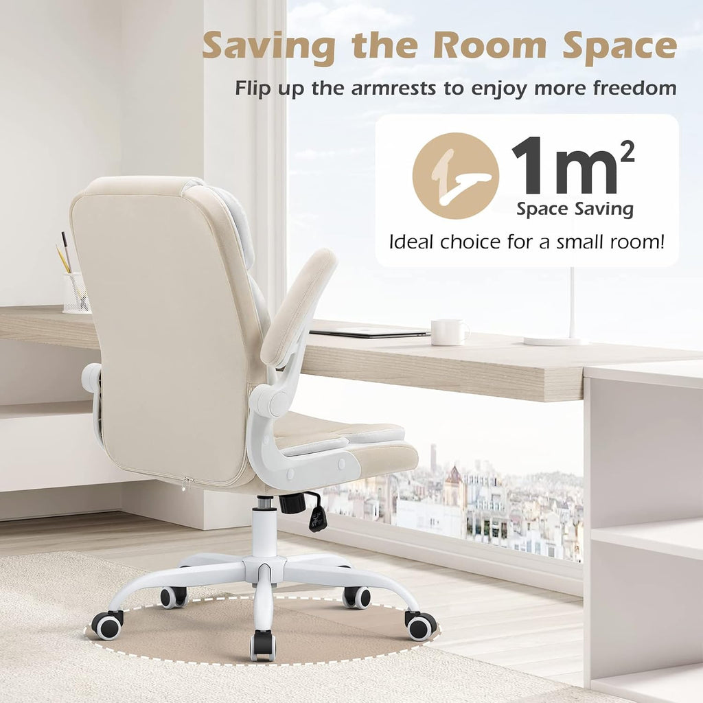 SEATZONE Office Chair Velvet Fabric Ergonomic Executive Computer Desk Chairs Small Cute Rolling Task Chairs for Teens&Adults,Beige
