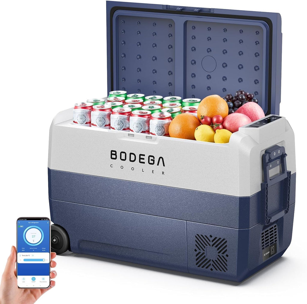 BODEGACOOLER 12 Volt Portable Car Refrigerator 53 Quart,Single Zone Car Freezer Fridge Bluetooth Control,(50L) -4℉-68℉ Electric Cooler 12/24V DC and 100-240V AC for Travel,Camping,RV, Road Trip