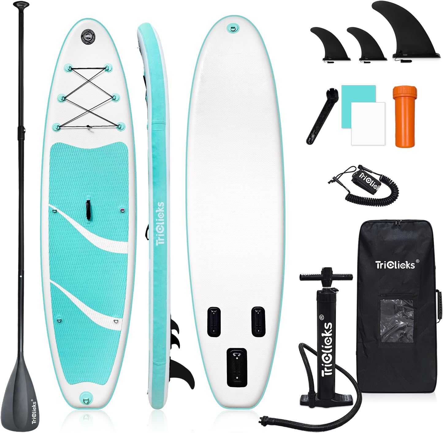 Triclicks Inflatable Stand Up Paddle Board 10ft Surfing Board Kit for Adults, Premium SUP Complete Kit with Adjustable Paddle Hand Pump Fin Leash Backpack