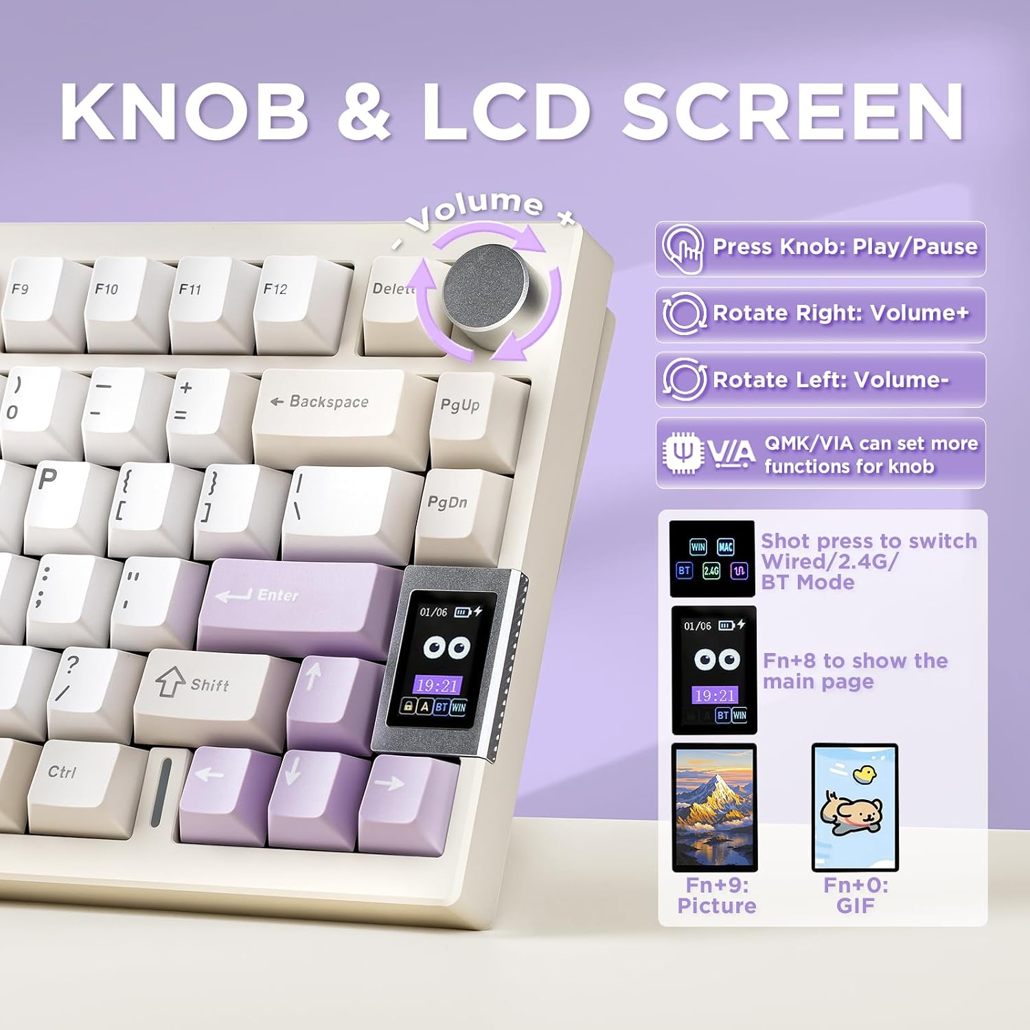 YUNZII AL80 Wireless Mechanical Keyboard,Full Aluminum CNC, Smart LCD Display,Hot Swappable Gasket Mount 75% Layout with Knob,BT/2.4G/USB-C,QMK/VIA Support for Win/Mac (Beige, Gateron Zero Switch)