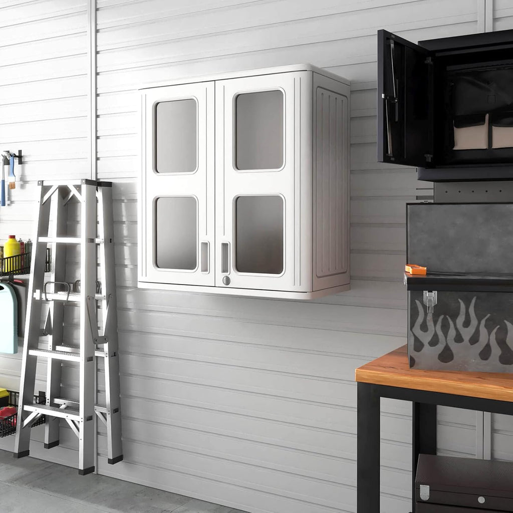 ADDOK Resin Wall Cabinet, 30.2 Inch Outdoor Storage Cabinet with Doors,Lockable Cabinet for Garage, Kitchen, Tool Room, Waterproof Storage Shed