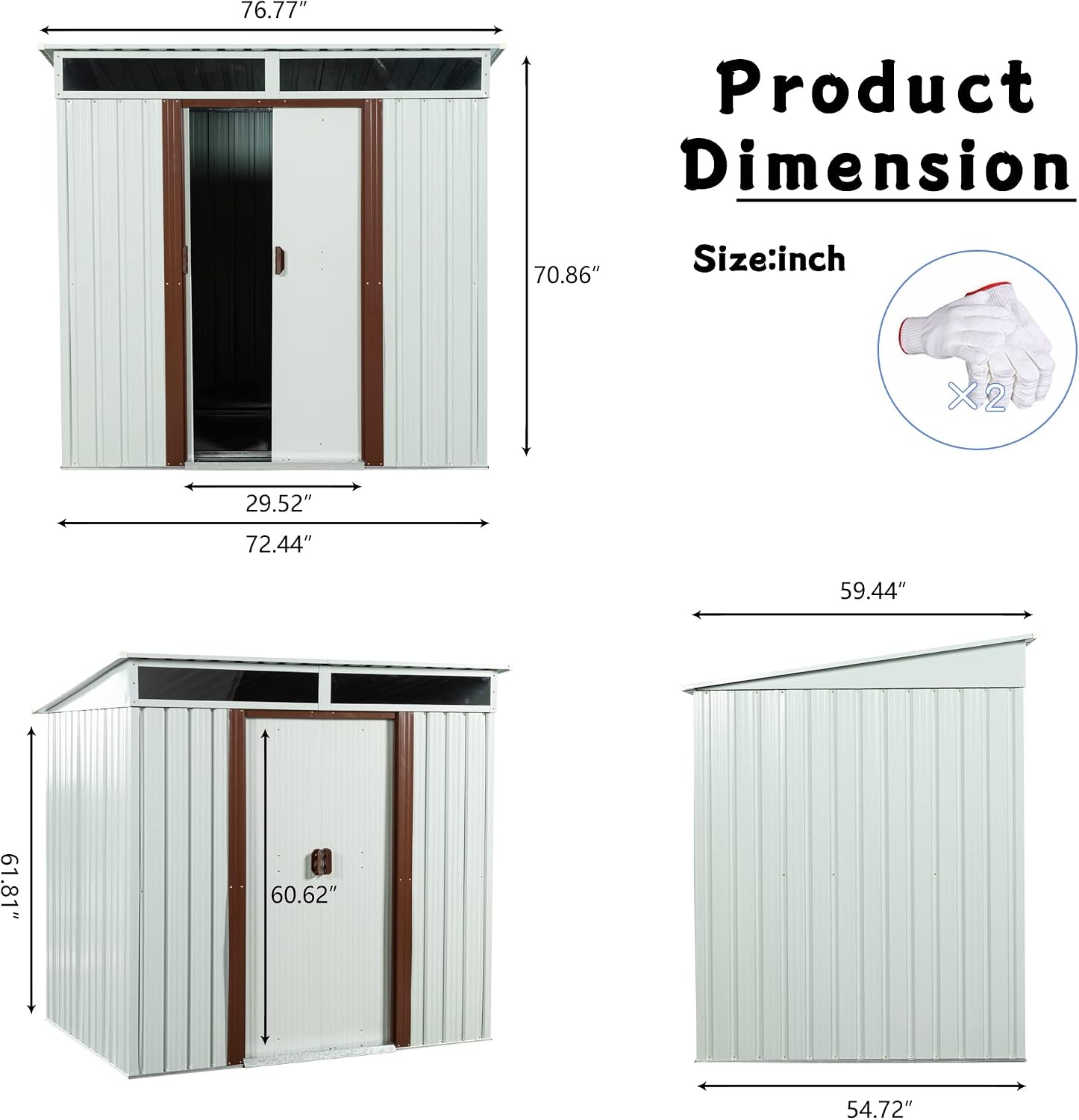 JT 6X4.5FT Outdoor Storage Shed with Metal Foundation and Sliding Doors, Waterproof Tool Storage Shed for Patio Lawn Backyard (White-6ft x 4.5ft)