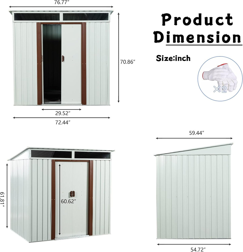 KEIKI 6x5 FT Outdoor Metal Storage Shed with Sloped Roof,Vents and Lockable Sliding Door for Garden Yard