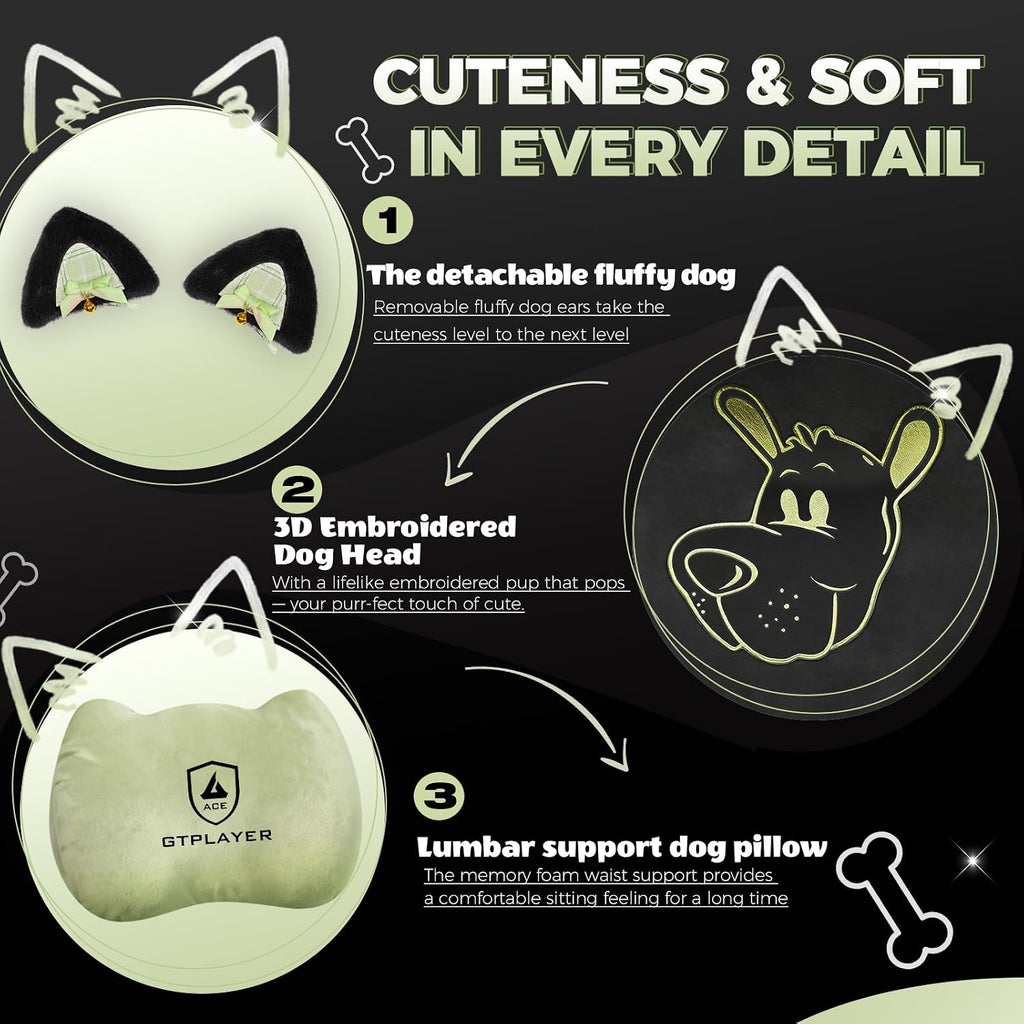 GTPOFFICE Cute Gaming Chair with Cat Ears, Ergonomic Computer Chair with Footrest Cat Paw Lumbar Support Comfortable Reclining Game Chair Desk Chair for Adult Teens, Soft Fabric, Green