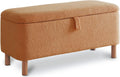 Storage Ottoman Bench for Bedroom End of Bed, Boucle Upholstered Padded Storage Bench for Entryway Bed Foot Entryway, Sherpa Rectangle Cushion Shoe Seat Blanket Chest Cute for Living Room, Orange