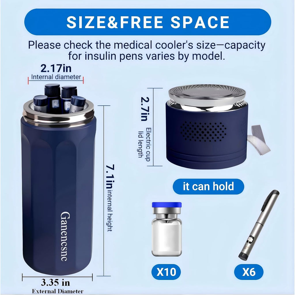 Electric Insulin Cooler Travel Case ，USB Type-C Smart Cooling, 20000mAh Power Bank ，Large Capacity Medication Cooler，Medical Cooler for Travel （Blue,inclued 20000mAh Power Bank ）
