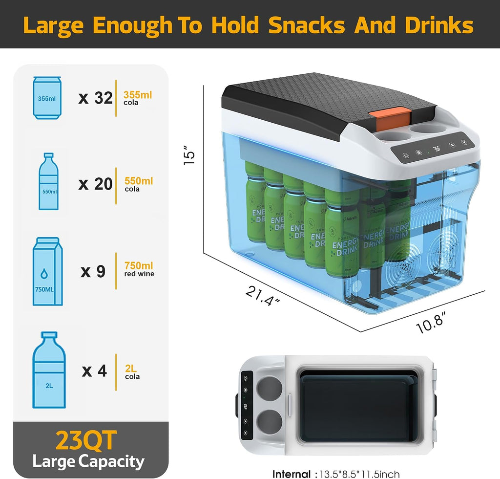 Kikihuose 12V Car Refrigerator Cooler/Warmer 23 Quart (22L) Portable Electric Car Cooler with 12 Volt DC &120V AC, Plug In Thermoelectric Fridge for Vehicles, Camping, RV, Dark Grey