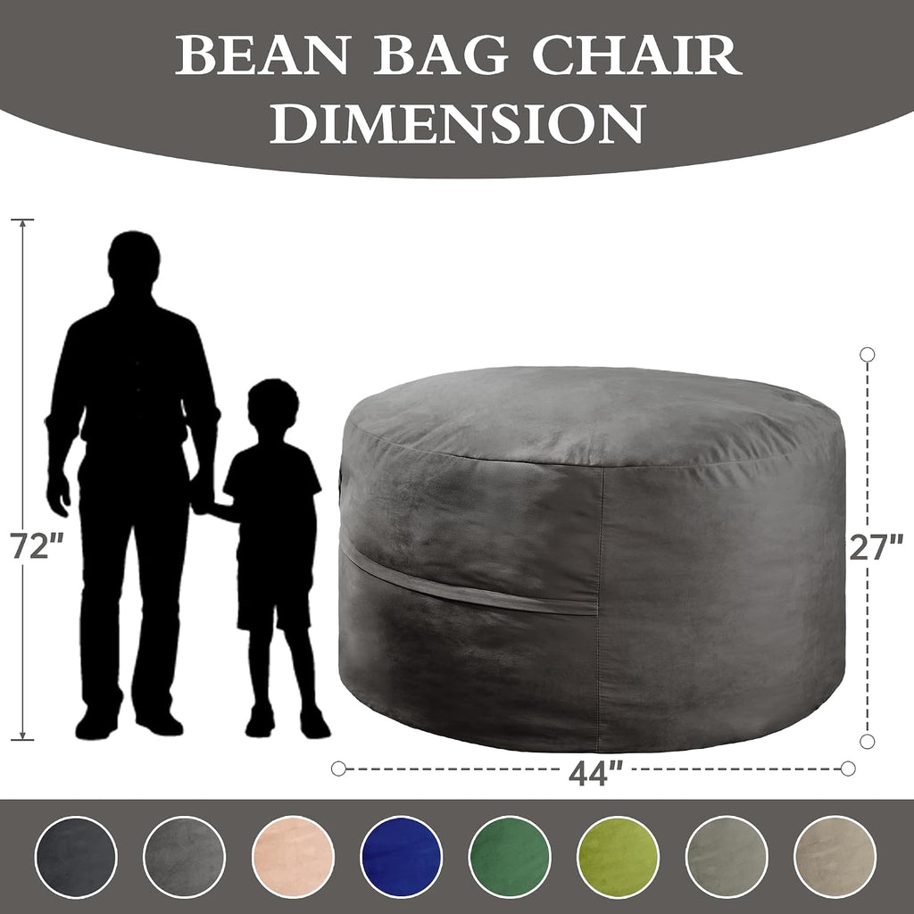 4FT Bean Bag Chair, Bean Bag Chairs for Adults and Kids, Fluffy and Comfy Bean Bag with Velvet Cover, Bean Bag with Memory Foam Filled for Gaming, Living Room, Playroom (Grey)