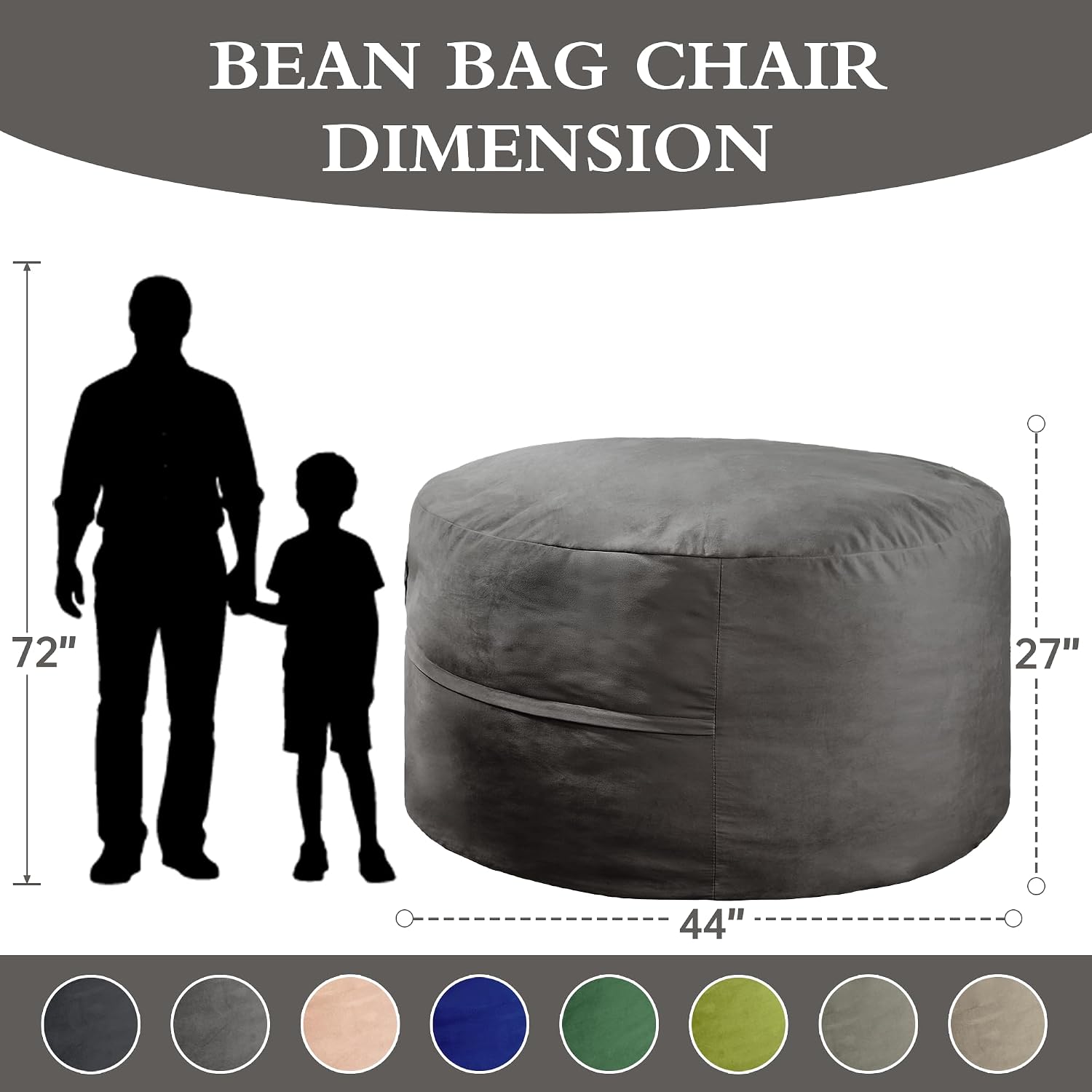 4FT Bean Bag Chair, Bean Bag Chairs for Adults and Kids, Fluffy and Comfy Bean Bag with Velvet Cover, Bean Bag with Memory Foam Filled for Gaming, Living Room, Playroom (Grey)
