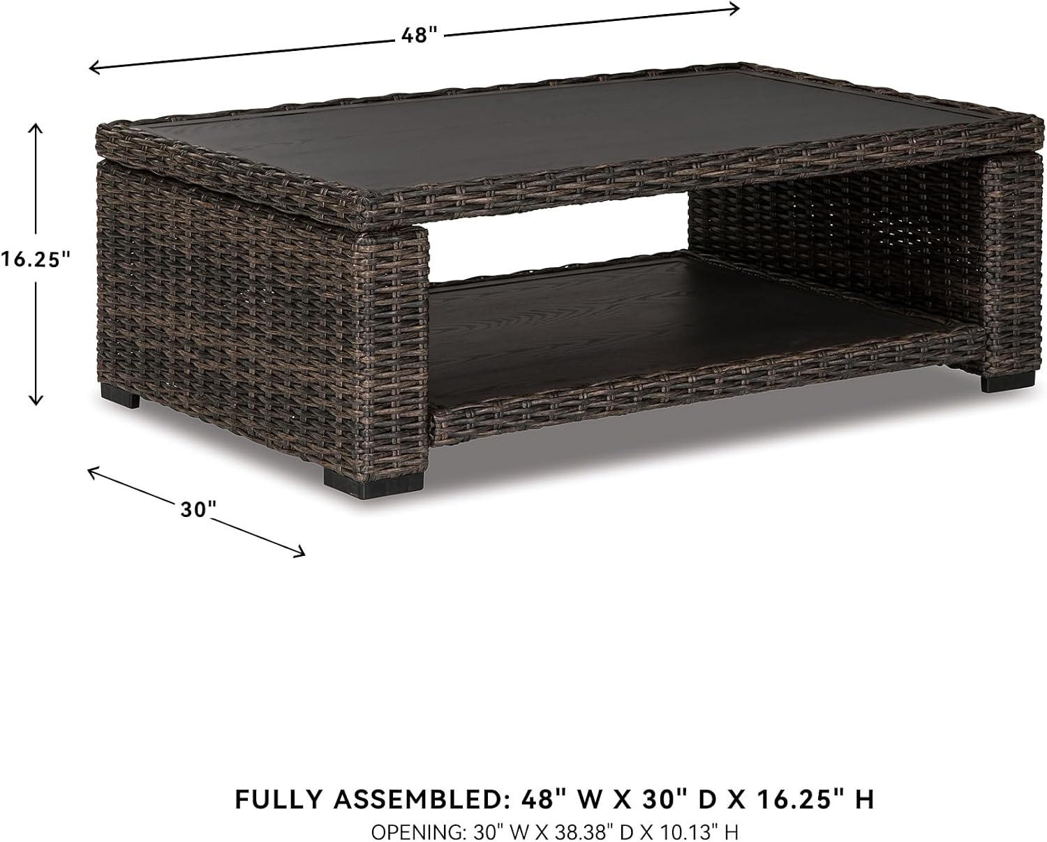 Signature Design by Ashley Grasson Lane Outdoor Wicker Cocktail Table with Aluminum Frame, Brown