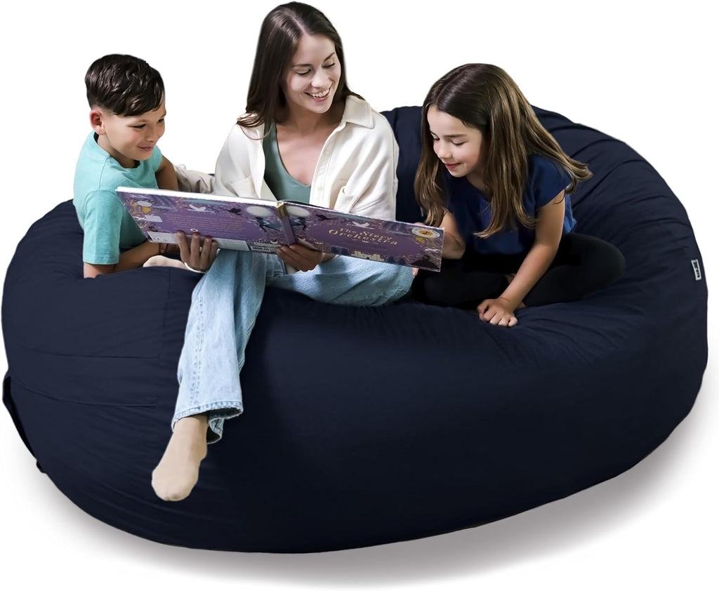 Big Joe Fuf 8Ft Giant Foam Bean Bag Chair, Oversized Couch with Removable Cover for Kids, Teens, Adults, Cobalt Lenox, Durable Woven Polyester, 8 foot