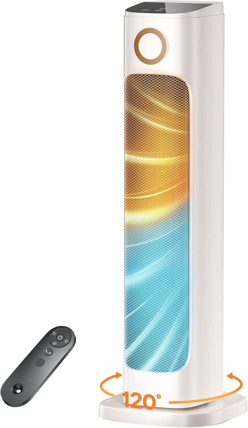 25' Patio Heater And Fan Combo for Indoor Use, 1500W Tower Portable Electric Space Outdoor with Remote,Infrared Heater, 15H Timer, Oscillation, Quiet, for Garage, Room, Office, White