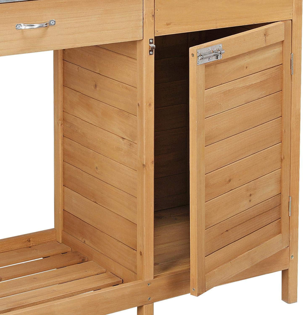 Topeakmart Outdoor Potting Bench Table Work Station Garden Planting with Cabinet & Drawer & Top Shelf & Lower Shelf Natural Wood