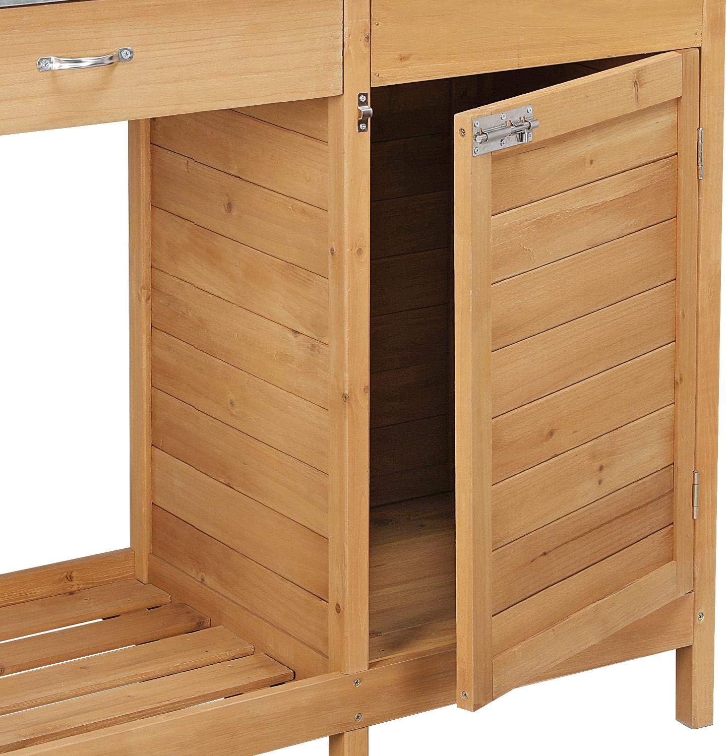 Topeakmart Outdoor Potting Bench Table Work Station Garden Planting with Cabinet & Drawer & Top Shelf & Lower Shelf Natural Wood